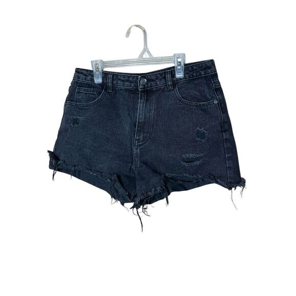 PrettyLittleThing Pants - Pretty Little Thing High Rise‎ Distressed Black Wash Shorts Size 8